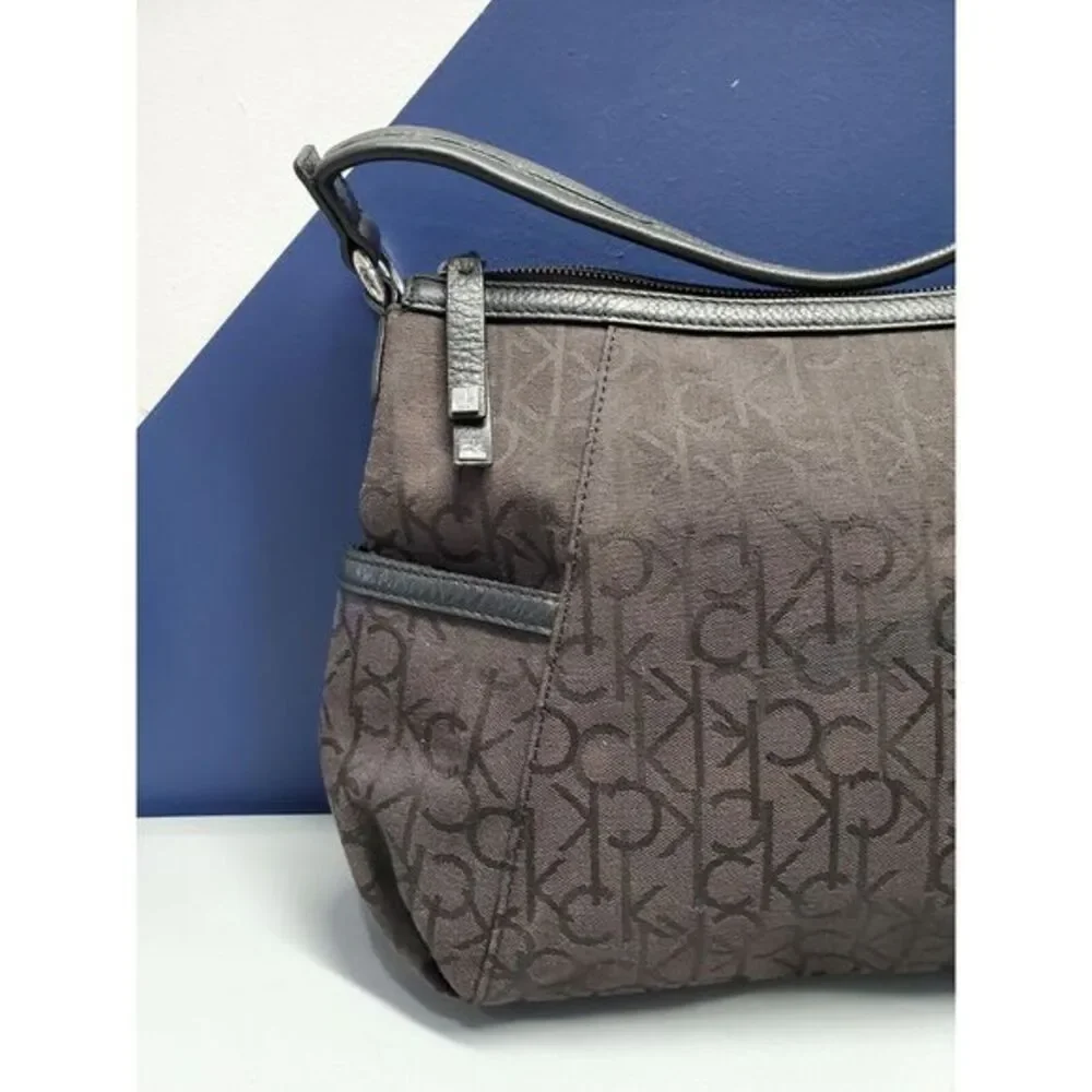 Calvin Klein Hobo Bag Womens Black Canvas‎ Shoulder Strap Silver Hardware
